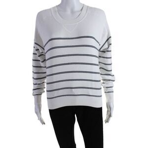 OGD Womens Cotton Blend Striped Round Neck Pullover Sweater Top White Size S